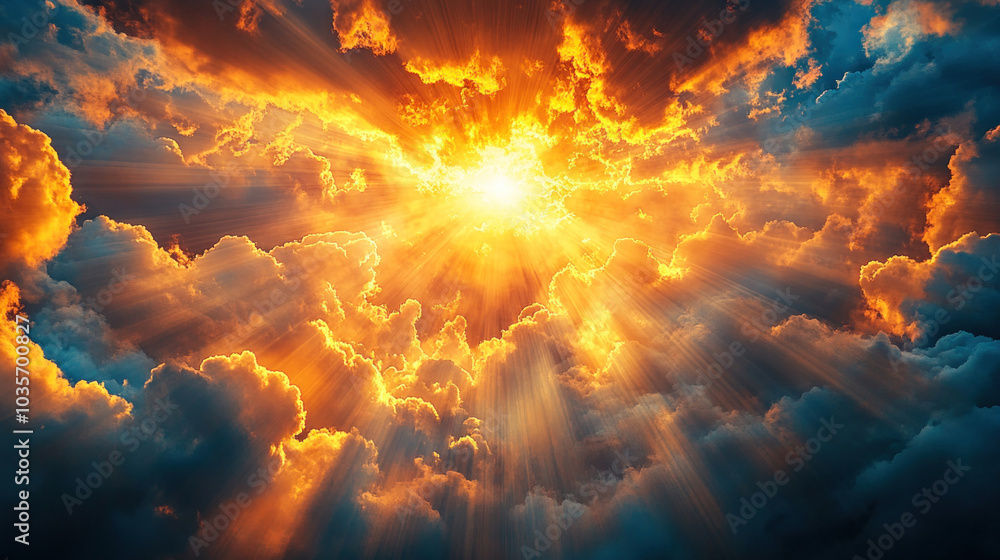 Stunning sun rays overlay with beams of light piercing through clouds, creating a heavenly atmosphere and gentle highlights in the sky, ideal for photo enhancement Stunning sun rays overlay with beams of light piercing through clouds, creating a heavenly atmosphere and gentle highlights in the sky, ideal for photo enhancement