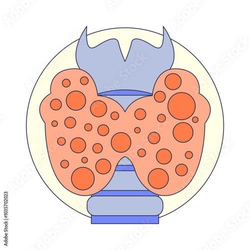 Stylized thyroid gland with abstract shapes, symbolizing thyroid function and health.