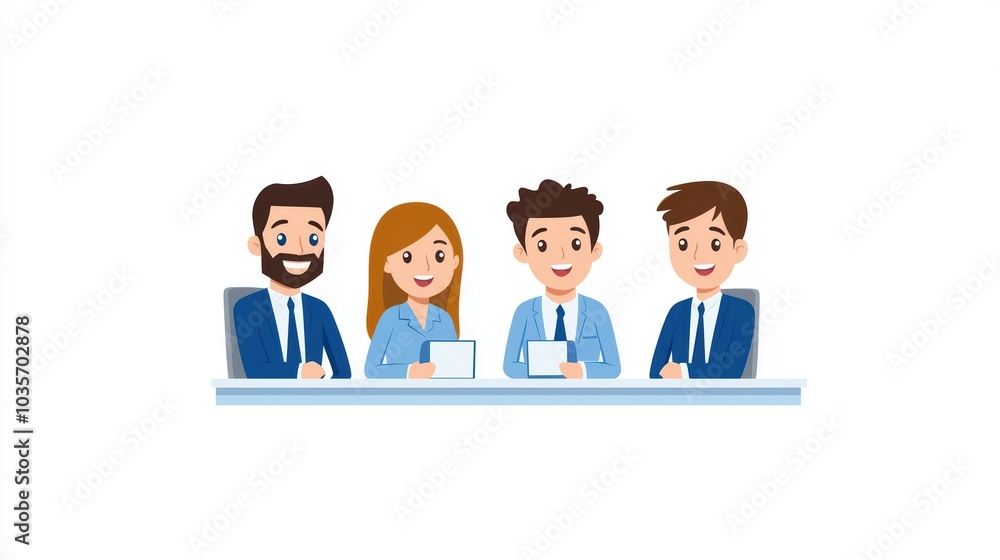 Team of professionals in suits working together in a meeting, white isolated background. Team of professionals in suits working together in a meeting, white isolated background.