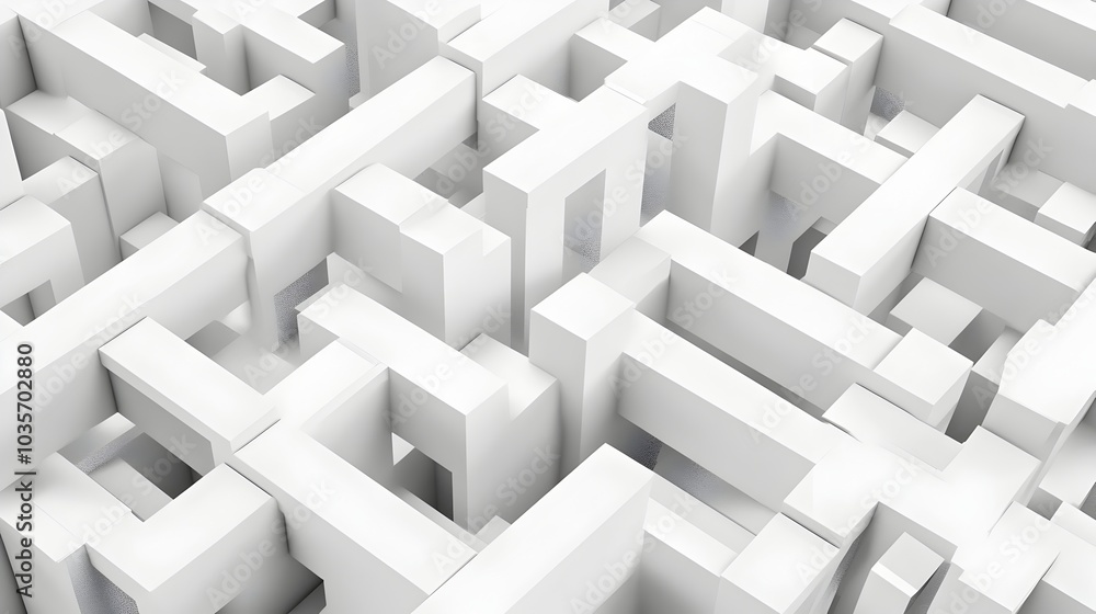 Minimalist 3D Geometric Pattern with Subtle Shadows in Monochrome White Minimalist 3D Geometric Pattern with Subtle Shadows in Monochrome White