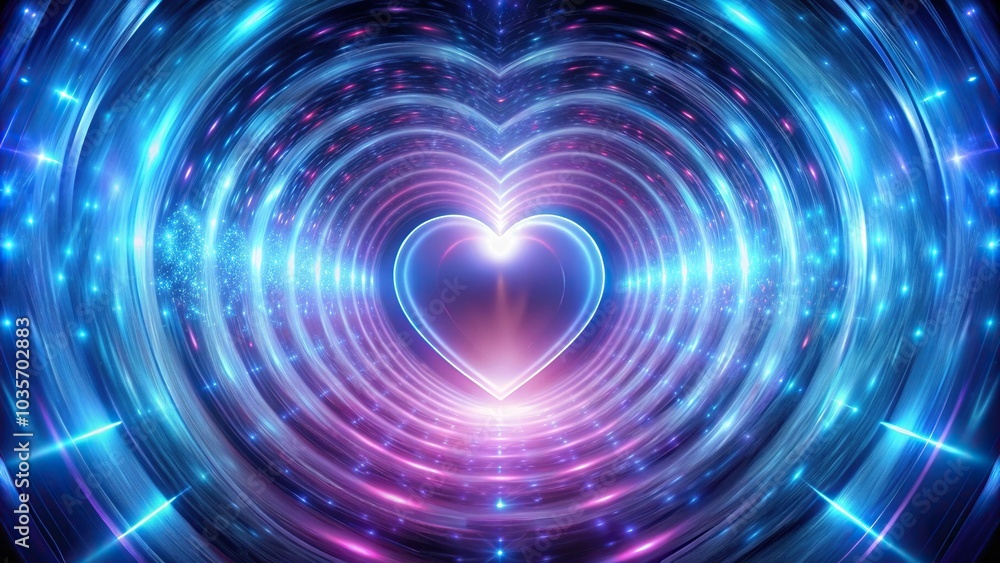 Abstract texture of neon glowing heart endless tunnel in space, symmetrical composition Abstract texture of neon glowing heart endless tunnel in space, symmetrical composition