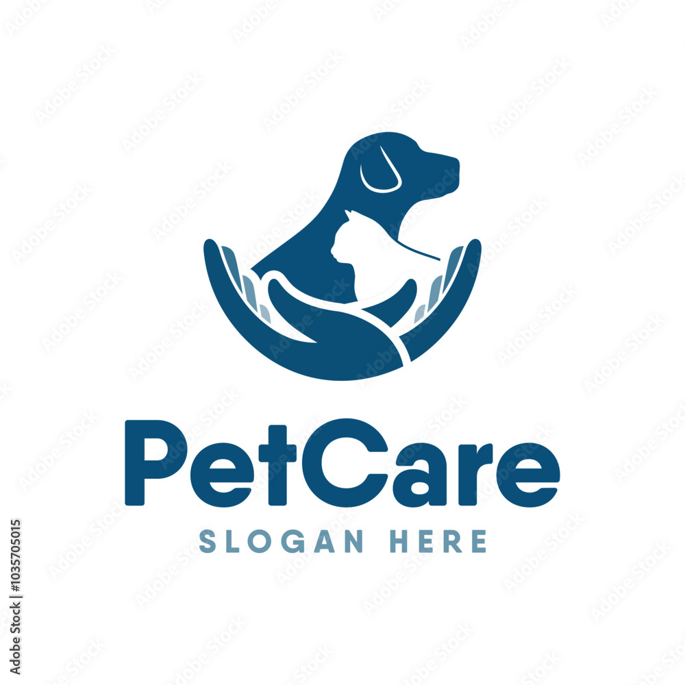 Pet Care Logo Design with Dog, Cat, and Hand Symbols. Animal care Logo design template Pet Care Logo Design with Dog, Cat, and Hand Symbols. Animal care Logo design template