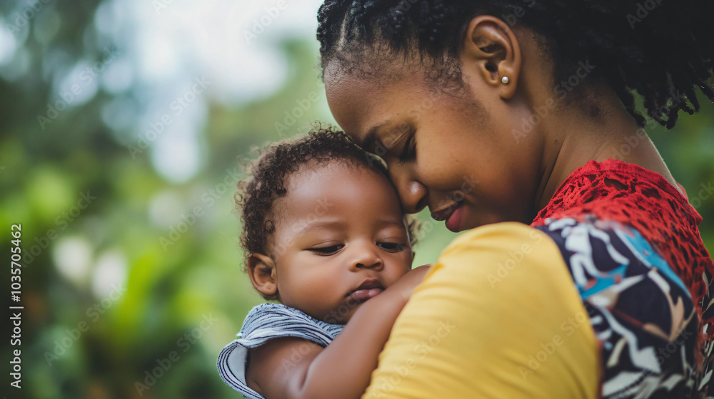 African mother holding her infant baby in her arms affectionately African mother holding her infant baby in her arms affectionately