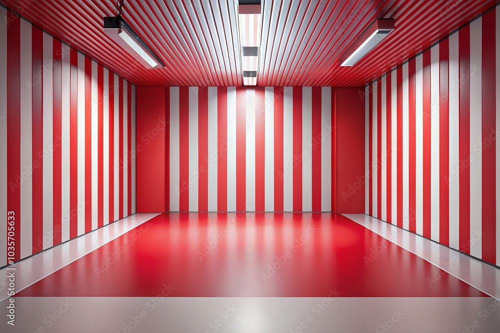 Empty Studio with Red Stripes: 3D Vector Illustration for Modern Interior Design and Creative Spaces Empty Studio with Red Stripes: 3D Vector Illustration for Modern Interior Design and Creative Spaces