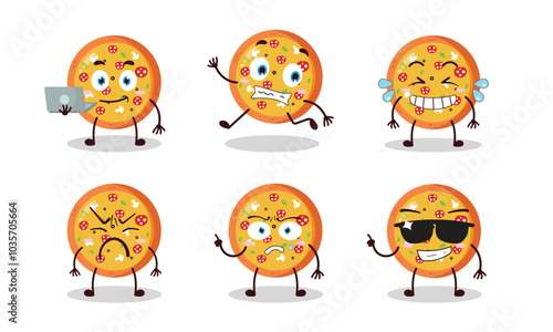 funny pizza cartoon character with many pose activity design illustration