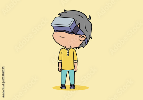 Cute boy chibi character using virtual reality VR gadget