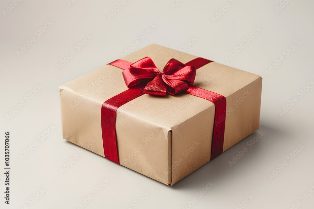 Beautifully Wrapped Gift Box with Red Ribbon and Bow Beautifully Wrapped Gift Box with Red Ribbon and Bow