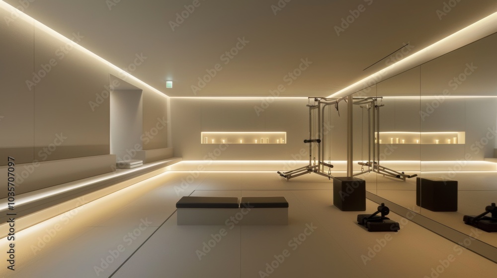 Minimalist workout space, soft lighting Minimalist workout space, soft lighting