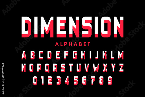 Optical illusion. Impossible shape style font design, alphabet letters and numbers vector illustration