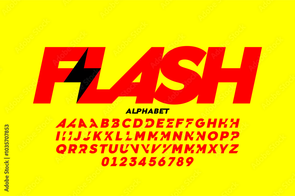 Flash. Lightning Bolt Style Font Design: Alphabet Letters and Numbers Vector Illustration Flash. Lightning Bolt Style Font Design: Alphabet Letters and Numbers Vector Illustration