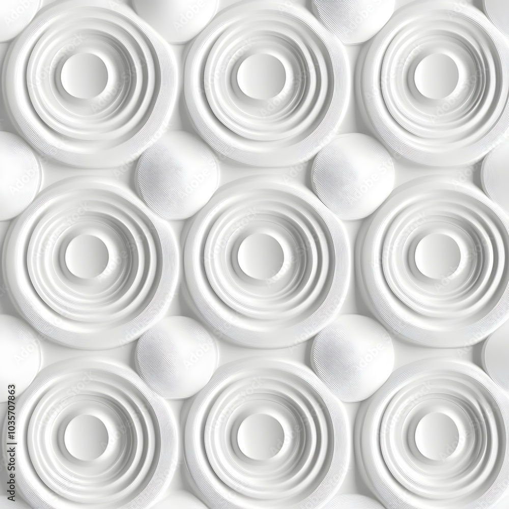 Seamless 3D Rendered Geometric Pattern with Circular Shapes in White Monochrome Backdrop Seamless 3D Rendered Geometric Pattern with Circular Shapes in White Monochrome Backdrop