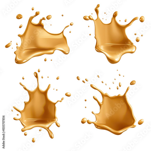 Golden Oil Splashes: A Set of Glossy Liquid Reflections with Smooth Textures