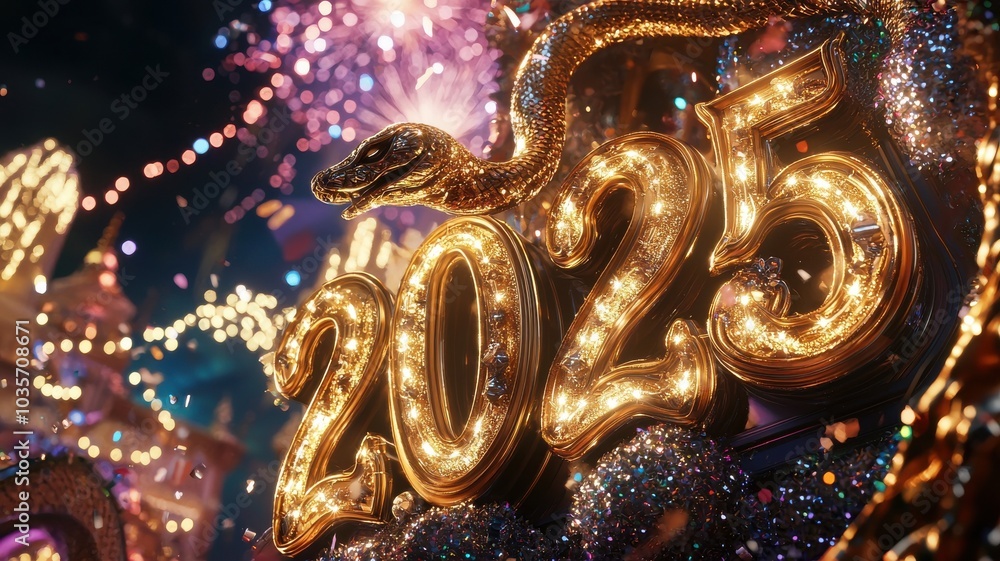 Fototapeta premium 2025 Fireworks Celebration with Snake