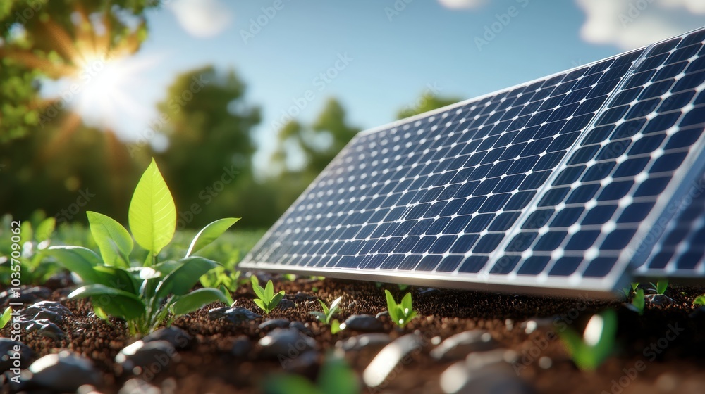 Fototapeta premium Clean Energy Solar Panel in Rural Landscape
