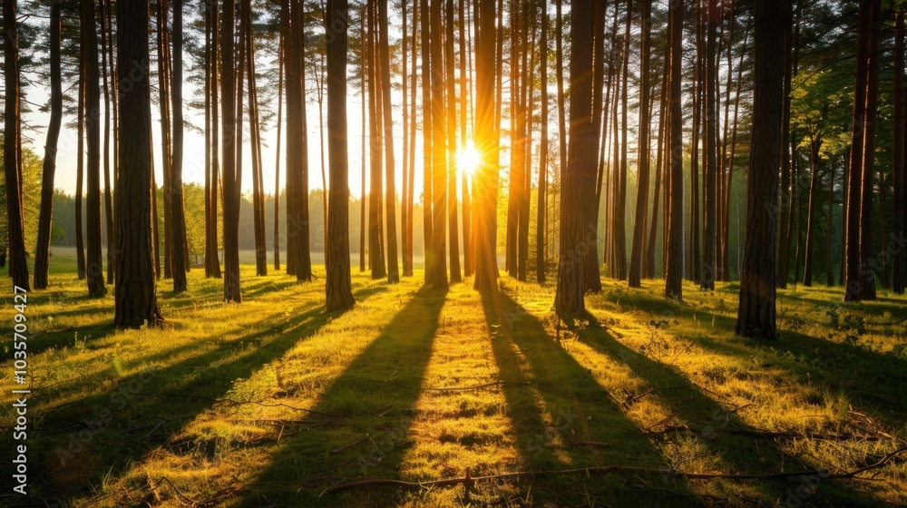 Golden Rays in a Pine Forest Golden Rays in a Pine Forest