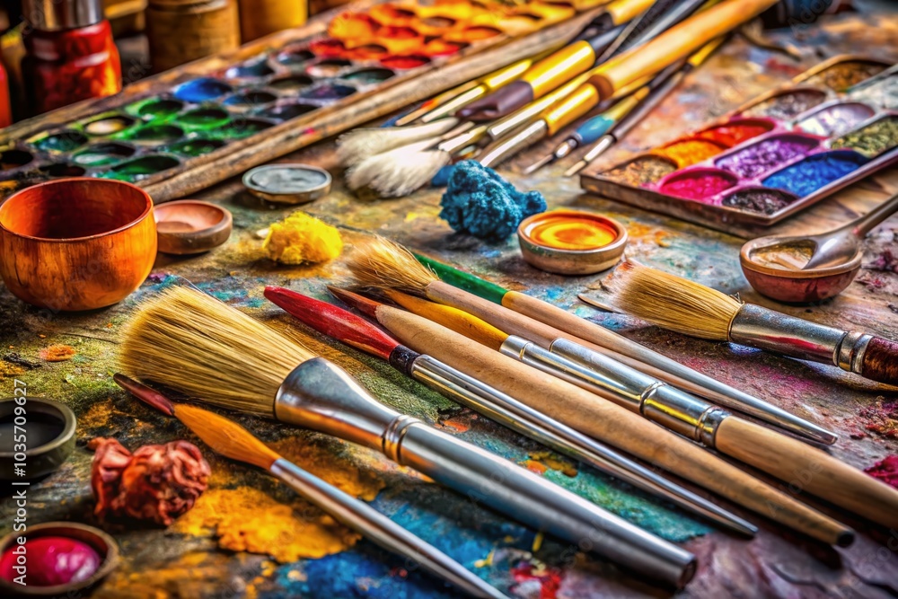 Obraz premium Essential Art Tools for Painting, Drawing, and Modeling – Macro Photography