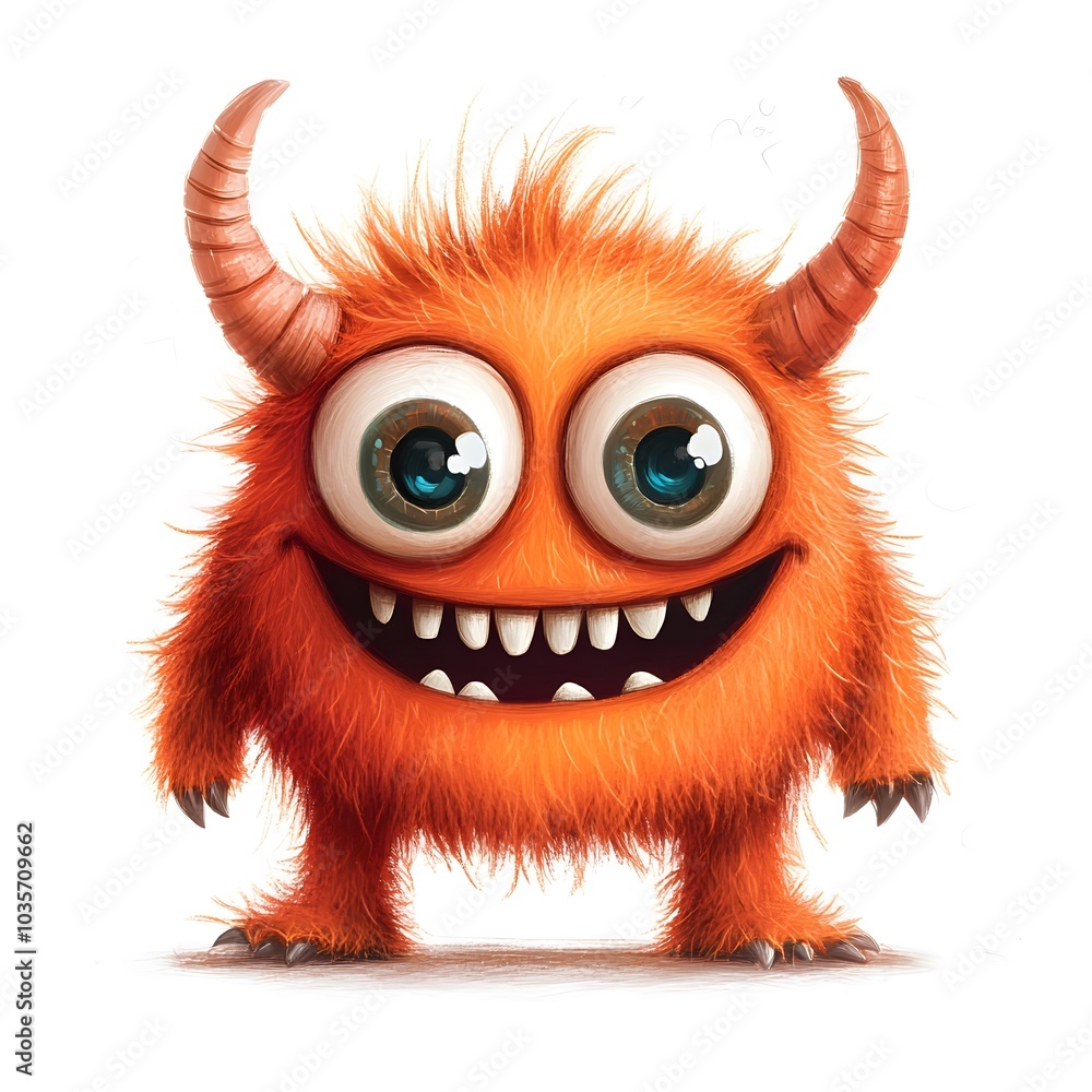 Cute Orange Furry Monster with Big Eyes and Grin Cute Orange Furry Monster with Big Eyes and Grin