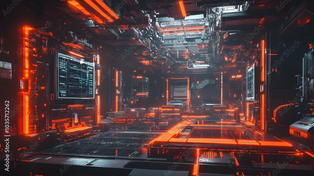 High-tech puzzle room with floating platforms shifting walls and laser grids High-tech puzzle room with floating platforms shifting walls and laser grids