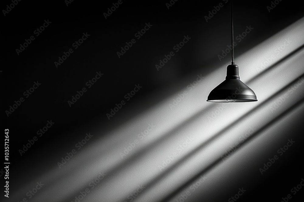 A Black Pendant Lamp Casting Light and Shadows on a Wall A Black Pendant Lamp Casting Light and Shadows on a Wall