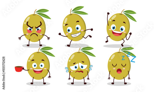 funny green olive cartoon character with various pose activity vector illustration photo