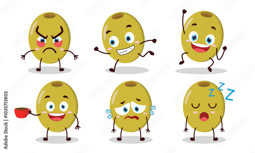 funny green olive cartoon character with various pose activity vector illustration funny green olive cartoon character with various pose activity vector illustration