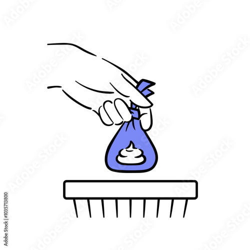Clean up after your pet. hygienic dog waste bag with poop. A hand throws out trash. Responsible pet ownership concept. For social sign, pet products, advertising