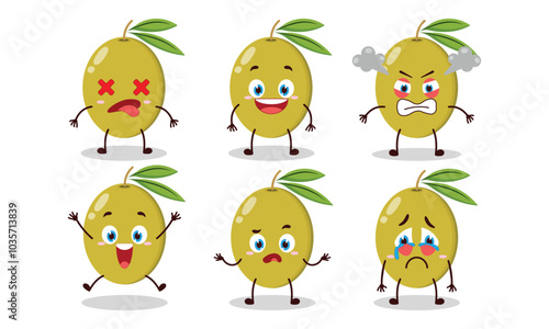 cute green olive cartoon with many expressions vector illustration