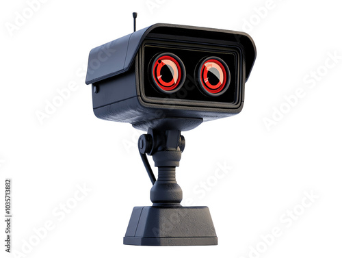 A futuristic robot with a sleek design and expressive eyes on white isolated background.