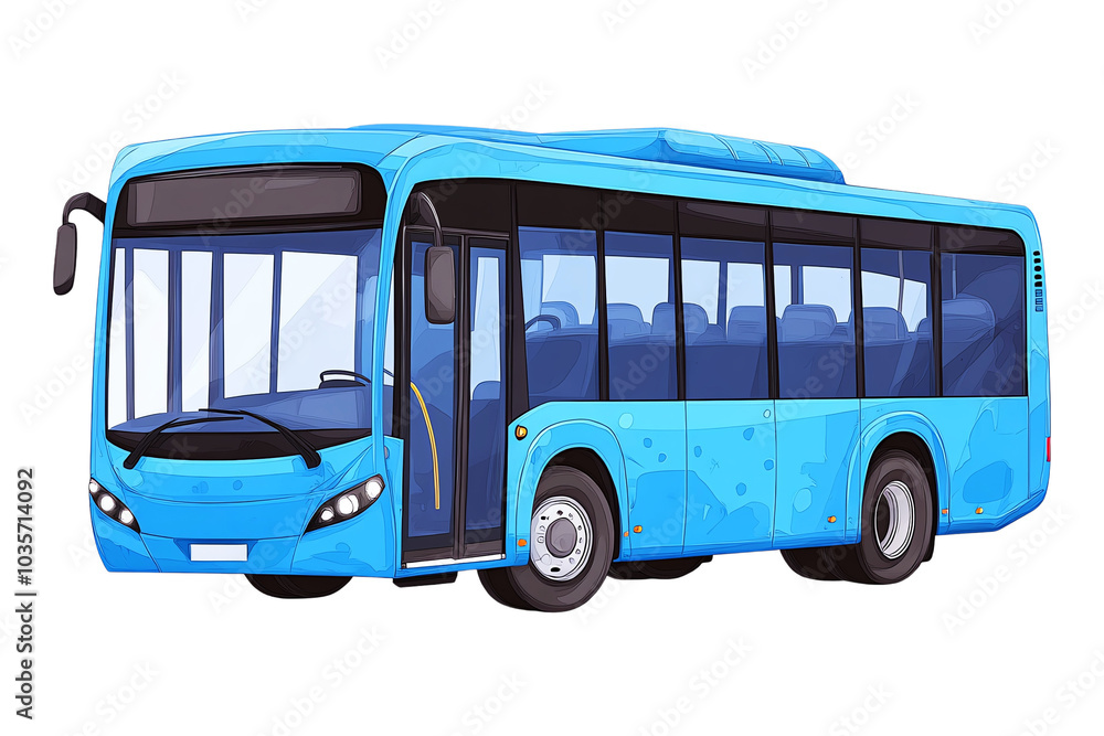 A vibrant blue bus, ideal for public transport designs on isolated white background. A vibrant blue bus, ideal for public transport designs on isolated white background.