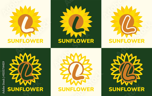 Set of letter L sunflower logo. This logo combines letters and sunflower shapes. Suitable for flower shops, flower farms, flower accessories shops and the like.