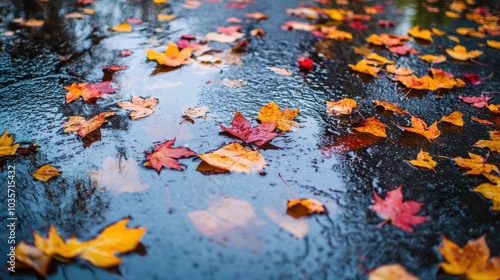 Autumn Leaves in a Puddle