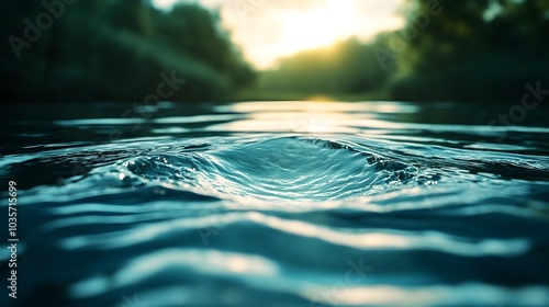 Close-up View of a Rippling Stream with Sunlight Glimmering Through the Water