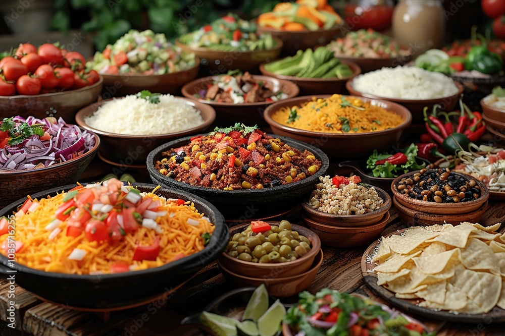 A festive display of Mexican food for a party. A festive display of Mexican food for a party.