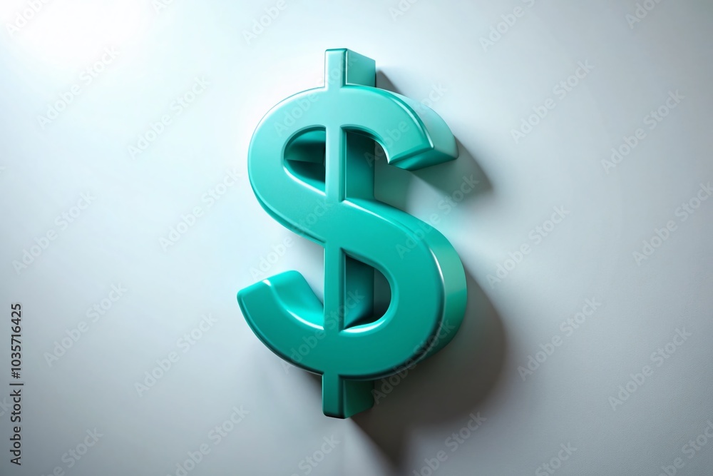 Flat Teal 3D Dollar Sign Icon on White Surface with Soft Lighting for Financial Concepts Flat Teal 3D Dollar Sign Icon on White Surface with Soft Lighting for Financial Concepts