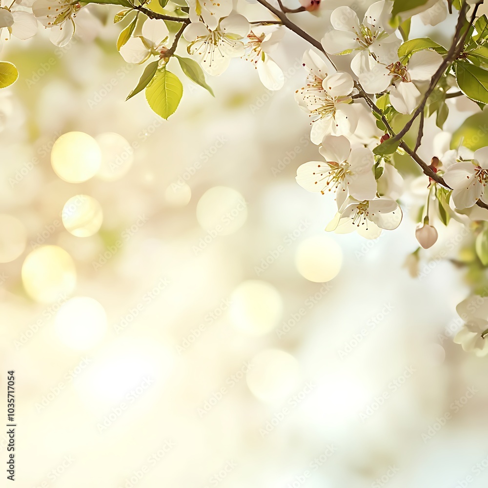 A serene background featuring blooming white flowers and soft bokeh lights. A serene background featuring blooming white flowers and soft bokeh lights.