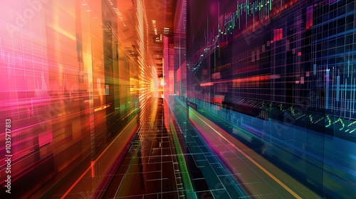 Wallpaper Mural A vibrant, abstract digital landscape illustrating data flow and technology trends. Torontodigital.ca