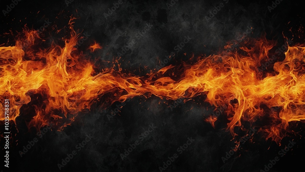 Flames of fire across center of black grunge background Flames of fire across center of black grunge background