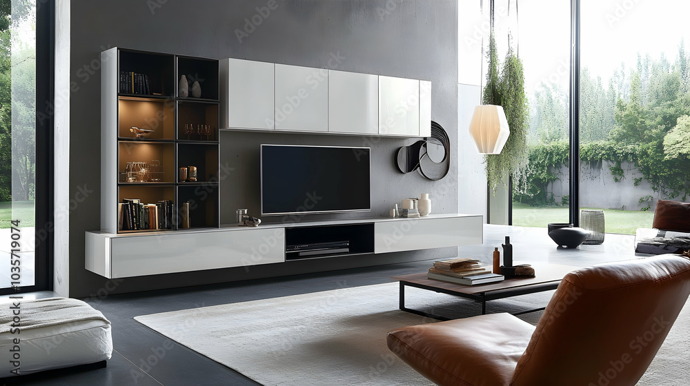 Modern TV unit design in a sleek contemporary living space - Modern TV unit design in a sleek contemporary living space -