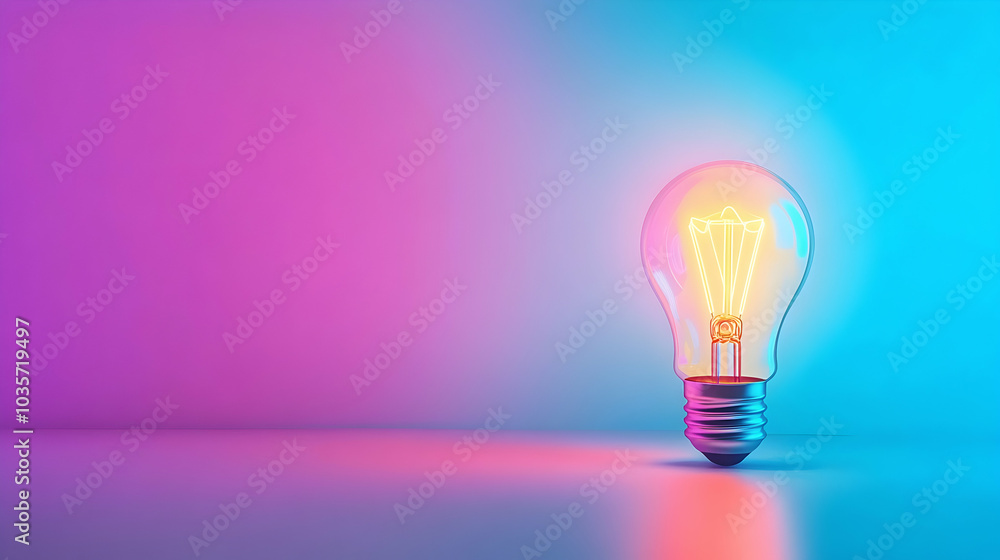 Neon glow light bulb in colorful hues against a gradient backdrop, symbolizing bright ideas - Neon glow light bulb in colorful hues against a gradient backdrop, symbolizing bright ideas -