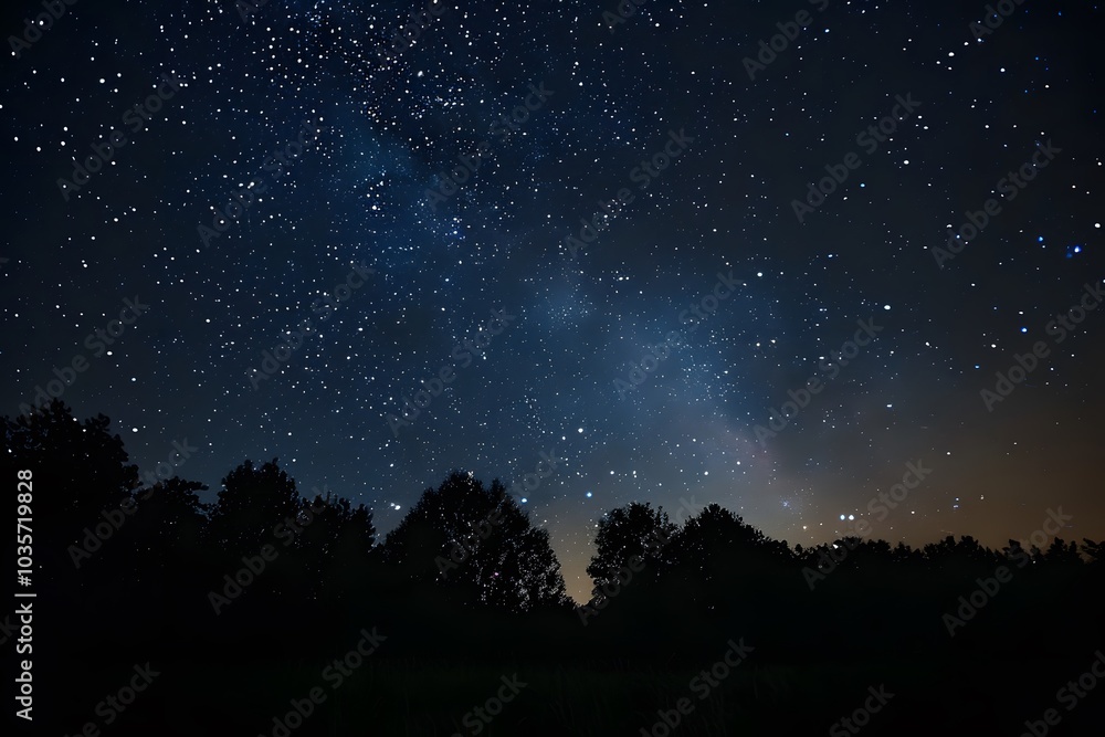 Stunning Night Sky Filled with Stars and the Milky Way Over a Silhouetted Forest Stunning Night Sky Filled with Stars and the Milky Way Over a Silhouetted Forest