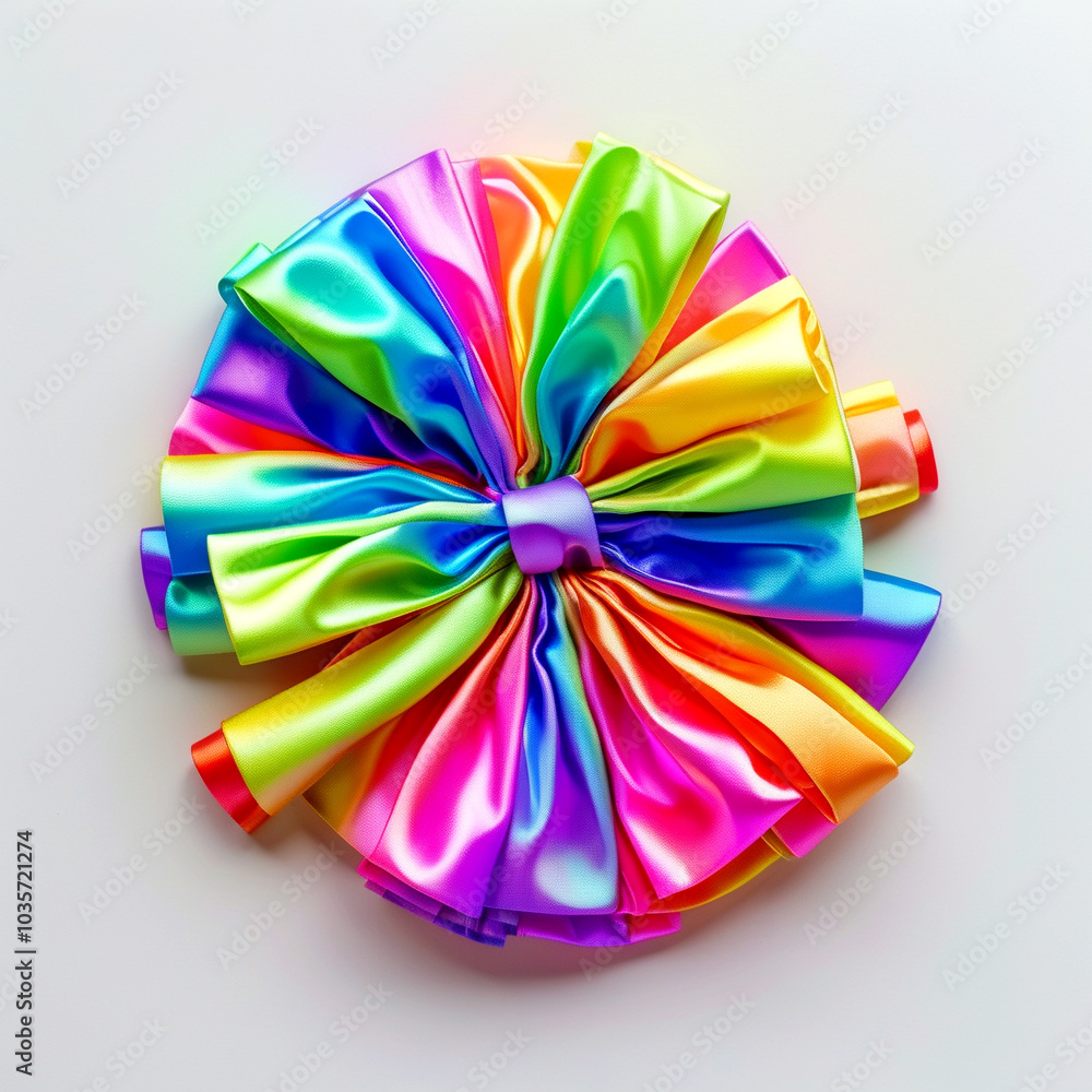 Colorful satin ribbon bow showcasing vibrant hues in creative display for crafting Colorful satin ribbon bow showcasing vibrant hues in creative display for crafting