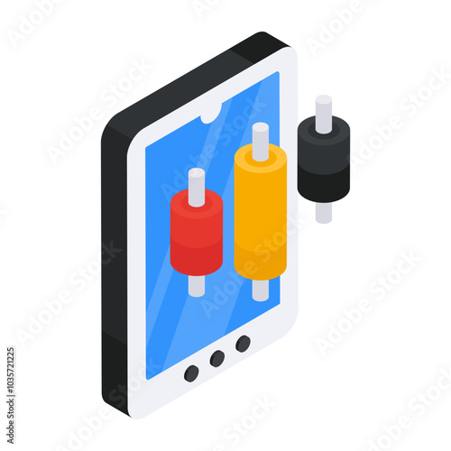 A flat design, icon of mobile candlestick chart

