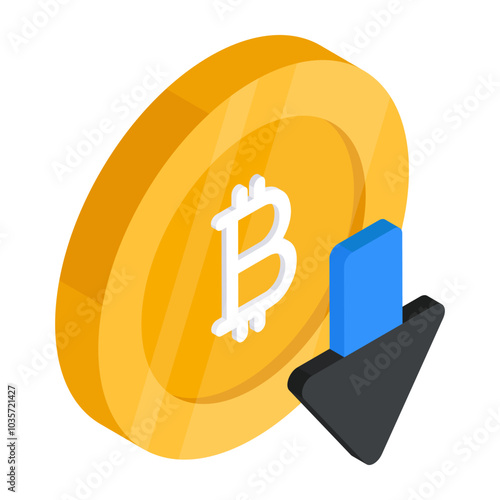 Downward arrows with btc symbolizing concept of bitcoin loss

