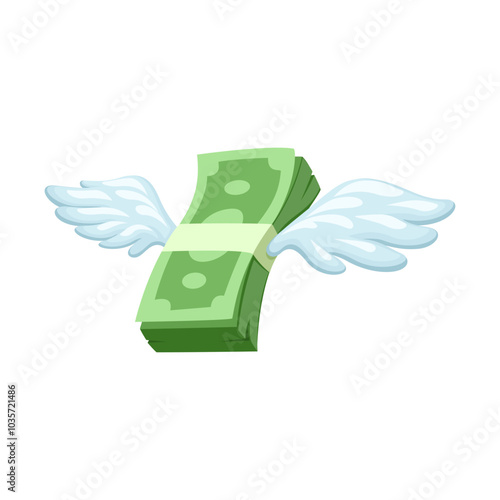 Money Wings Flying Symbol Cartoon Illustration Vector