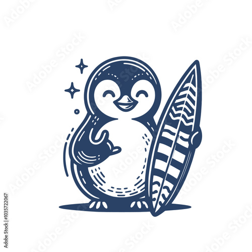 Cool surfer penguin with surf board