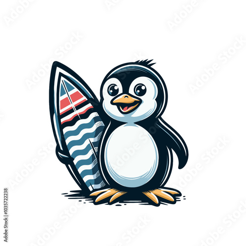 Cool surfer penguin with surf board