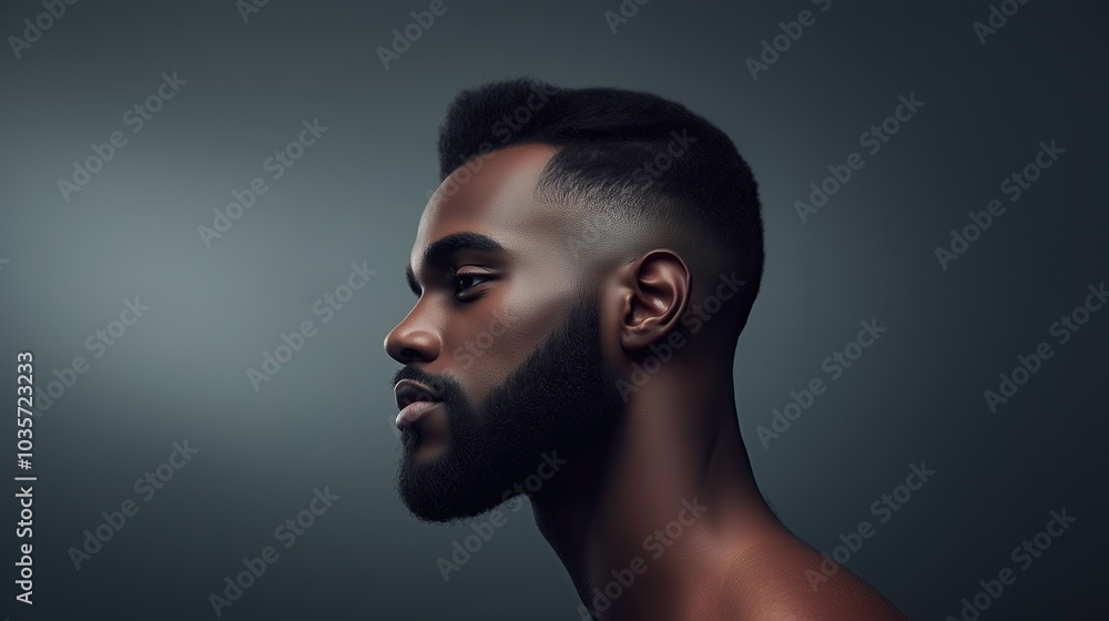 Classic fade haircut on an African-American man, crisp line-up, well-groomed beard, studio lighting, high-contrast portrait, 8k resolution Classic fade haircut on an African-American man, crisp line-up, well-groomed beard, studio lighting, high-contrast portrait, 8k resolution