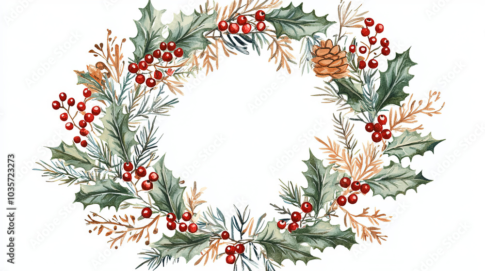 Fototapeta premium christmas wreath isolated on white background