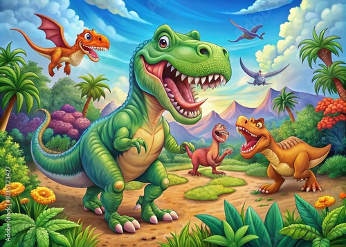 Fun Cartoon Tyrannosaurus Coloring Book Pages for Kids and Adults