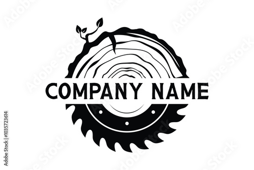 Woodworking logo with saw blade and tree logo design